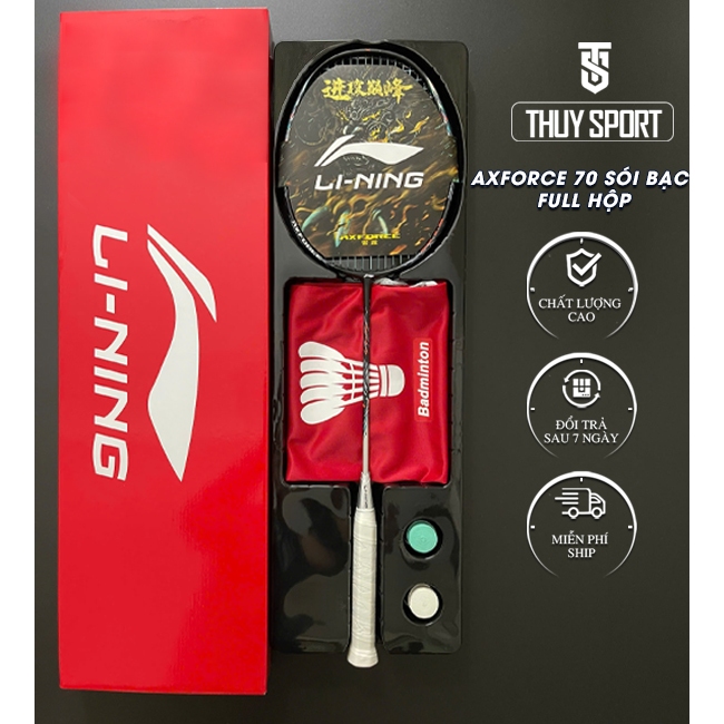 Vợt cầu lông Lining Axforce 70 sói bạc Full hộp tặng kèm quấn cán, túi đựng, móc khóa căng sẵn 11kg 