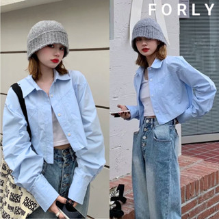 Áo sơ mi tay dài dáng ngắn Forlyoffical sơ mi trơn croptop cổ đức thời trang Hàn Quốc FG046