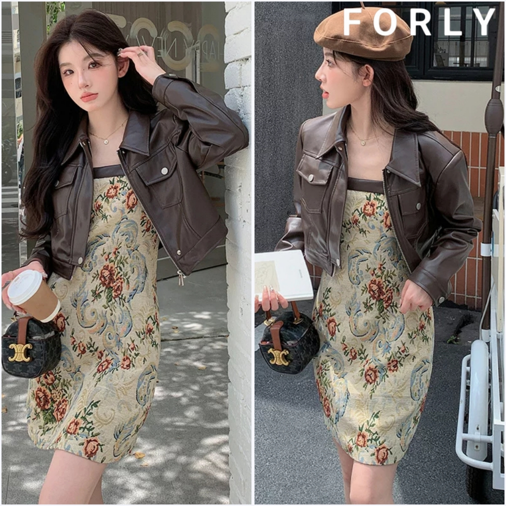 Áo Khoác Da Croptop Forly offical Áo Da Phối Khóa Kiểu Dáng Cá Tính Phong Cách Hàn Quốc T012