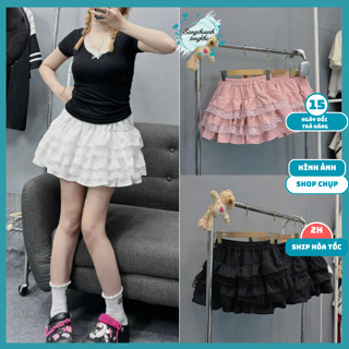 Chân váy nữ ren xếp tầng dáng xòe lưng chun cạp cao, quần váy chữ A dáng ngắn sexy phong cách tiểu thư