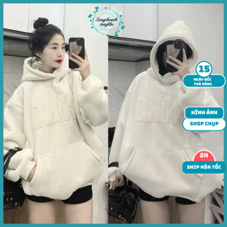 Áo hoodie form rộng tay bồng in họa tiết WHO chất liệu nỉ chần bông cao cấp dày nặng ấm áp