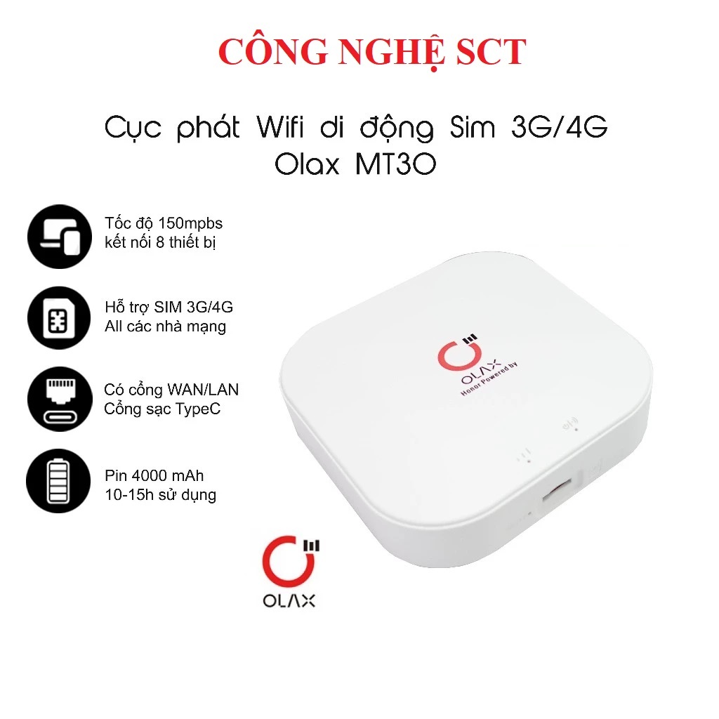 [PHÁT WIFI] Bộ Phát Wifi 4G Olax MT30 Pin 4000MAH Cổng Sạc Type C Hỗ Trợ 1 Cổng WAN/LAN