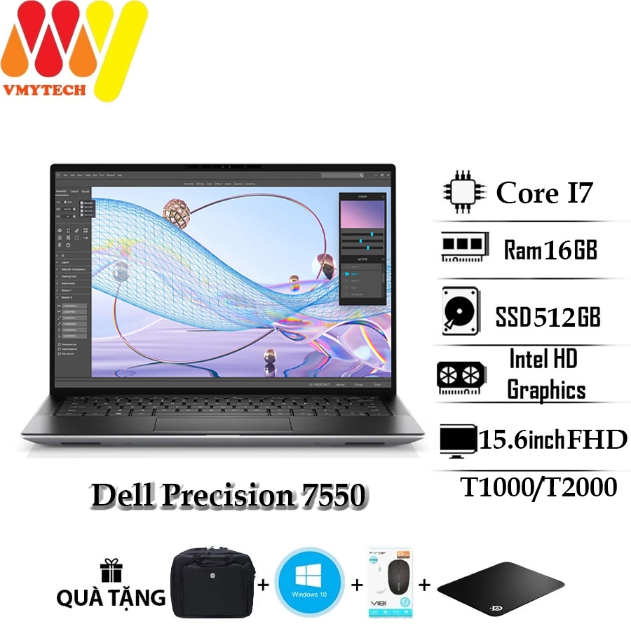 Dell Precision 7550, Core i7-10850H, Ram 16GB, SSD 512, Card T1000, T2000, màn 15.6inch FHD cao cấp