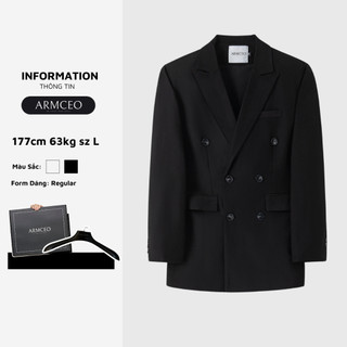 Áo blazer nam nữ ARMCEO 6 khuy form dáng chuẩn Hàn Quốc vải cotton hàn -B03