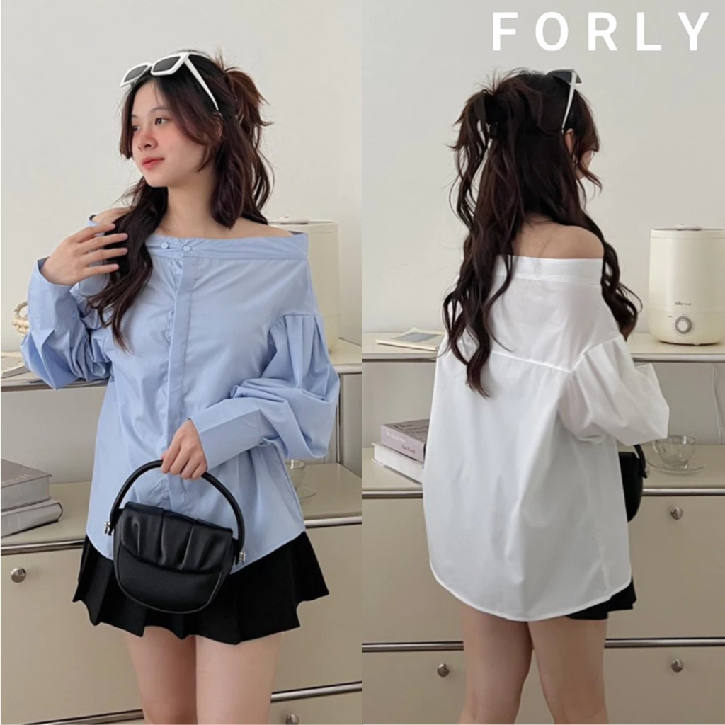 Áo Sơ Mi Trễ Vai Tay Phông Forly Offical Áo Sơ Mi Tay Bồng Phong Cách Tiểu Thư T036