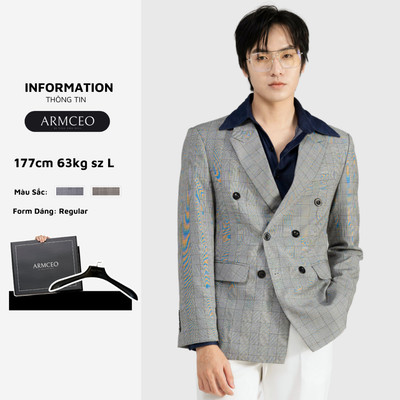 Áo khoác blazer kẻ karo ARMCEO ROKA cao cấp chất liệu vải cotton thoáng mát -ARK04