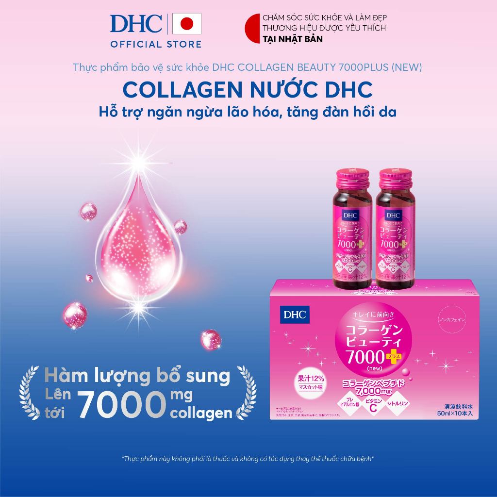 [1 Hộp] [T5/2025] Collagen Nước Uống Dưỡng Da Căng Mọng, Ngăn Ngừa Nám 10 Lọ - Tpbvsk Dhc Collagen Beauty 7000Plus (New)