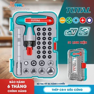 Bộ tua vít đa năng 31 chi tiết tay cầm chữ T TOTAL đóng mở 2 chiều, bộ tuốc nơ vít bake, dẹp, đầu sao, kèm đầu tuýp CR-V