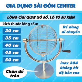 Lồng quay xổ số, lòng quay lô tô có chân đế tròn- inox Vũ Khải đường kính 30cm,35cm,40cm,45cm,50cm