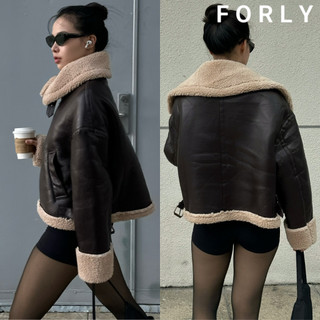 Áo Khoác Da Lót Lông Dáng Ngắn Forly Offical Áo Da Form Rộng  T093