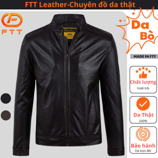 Áo khoác da nam cam kết da thật 100% FTT Leather khuy cổ da bò và da cừu cao cấp AD202B