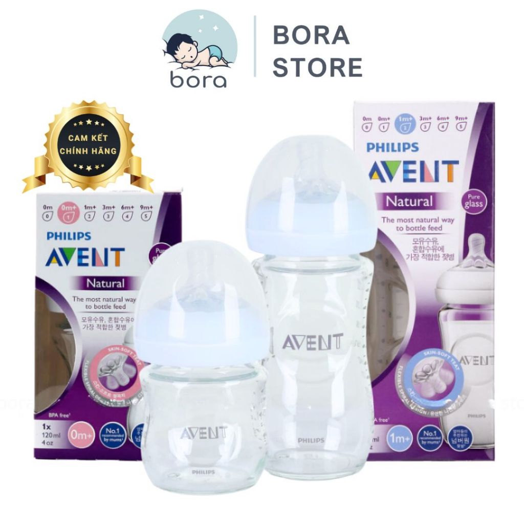 Bình sữa Avent Natural/ Classic thủy tinh 120ml 240ml [Được chọn núm 0 - Y]