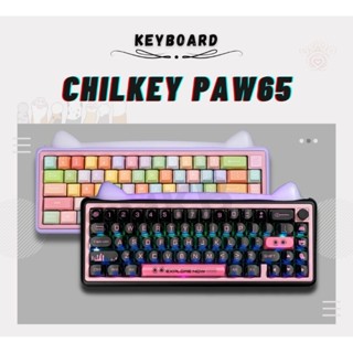 Bàn phím cơ Paw65 nhôm CNC kết hợp tai mèo dễ thương, kết nối 3 chế độ