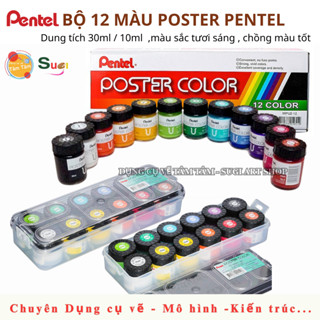 [ TÂM TÂM ] Màu Poster Pentel bộ 12 màu x HỦ 30ml / 12ml  , màu bột Pentel luyện thi , trang trí màu