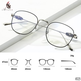 Gọng kính cận mạ Titan Chrome Heart họa tiết hoa Iris bên hông cực nét, hợp nam nữ - K123 - Aluha