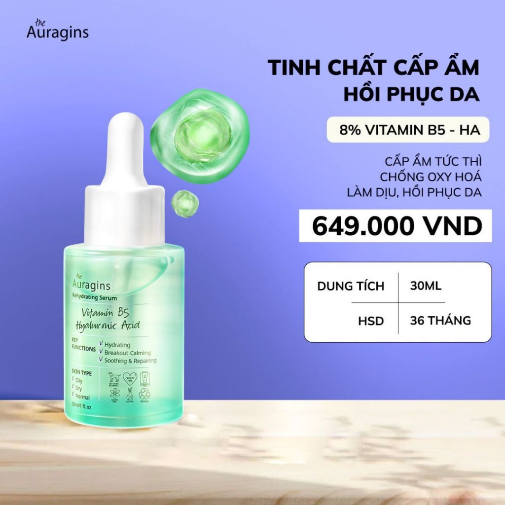 Tinh Chất The Auragins Vitamin B5 Hyaluronic Acid Rehydrating Serum 30ml