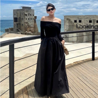 SẴN [Bigsize 60-110kg] Đầm maxi nữ dài trễ vai có Bigsize hai màu trắng đen mỏng co dãn 2024