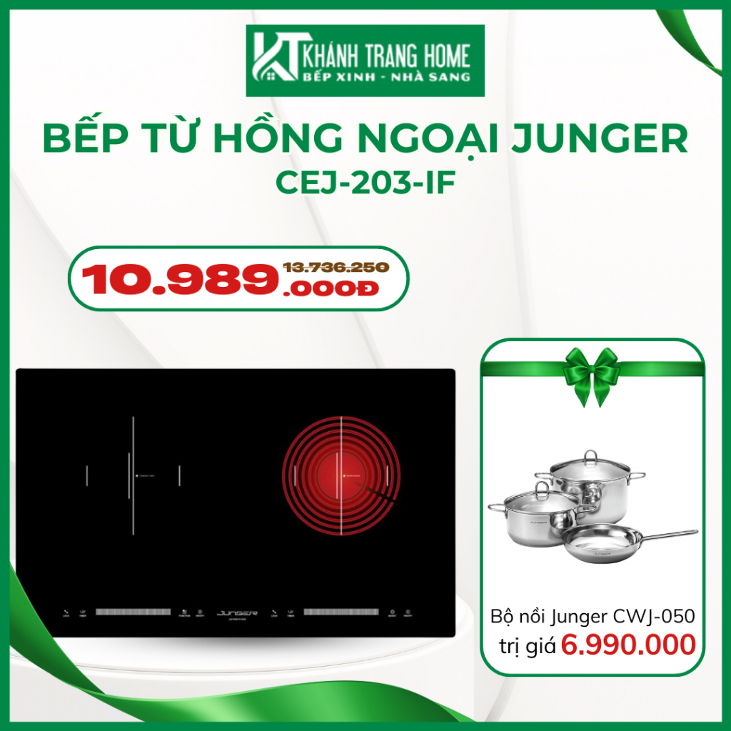 Bếp đôi điện từ hồng ngoại JUNGER CEJ-203-IF 4200W điều chỉnh nhiệt độ chính xác dễ dàng vệ sinh - K