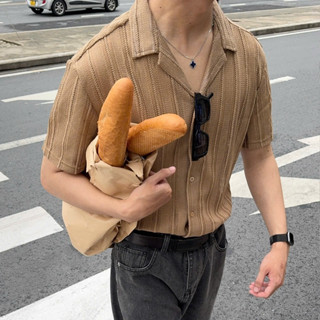 [Ảnh thật] ÁO SƠ MI NAM - RYAN- áo sơ mi lưới Cuban Shirt ngắn tay MÀU NÂU phong cách Hàn Quốc