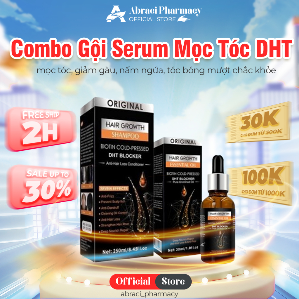 Combo Dầu Gội + Serum Mọc Tóc DHT BlOCKER - DHT Chống Rụng Tóc, Giảm Gàu, Nấm Ngứa, Tóc Bóng Mượt Ch