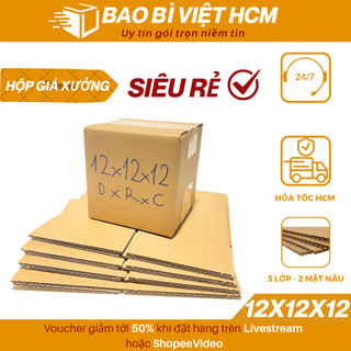 Combo 100 12x12x12 Hộp carton đóng hàng shipcod giá gốc tận xưởng - Bao Bì Việt HCM
