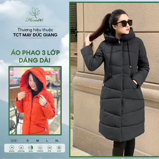 Áo Khoác Phao Nữ Dáng Dài HeraDG Túi Chéo Chần Chéo Kèm Mũ Sang Trọng, Vải Gió Chống Nước Chống Bám Bụi WJKBD4035