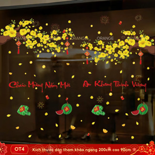 Decal Tết 2025 cành mai hít tĩnh điện dán cửa kính trang trí năm mới