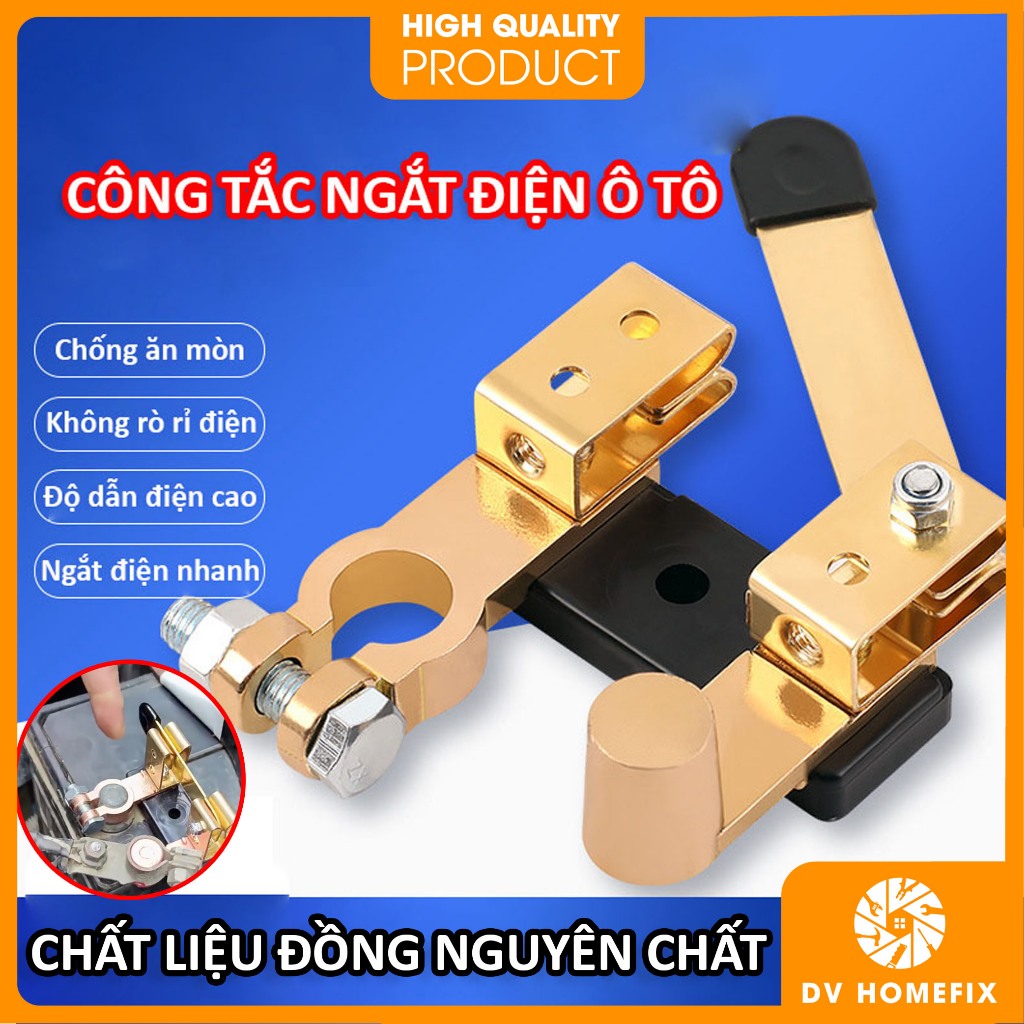 Công tắc ngắt kết nối bình ắc quy 12V 24V cho xe hơi, xe máy kiểu cầu dao, chất liệu hợp kim thép mạ đồng chất lượng cao