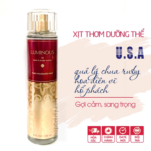 Xịt thơm toàn thân LUMINOUS body mist dưỡng ẩm hương sang trọng - Bath & Body Works (Chính hãng từ M