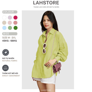 Áo sơ mi nữ dài tay form rộng LAHSTORE vải linen thô basic nhiều màu ASM01 (Xanh Bơ)
