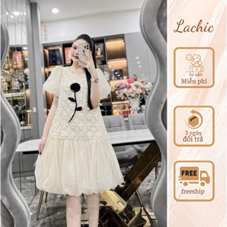  Váy vầu thiết kế phối ren hoa 3D dáng suông thiết kế Lachic V68 