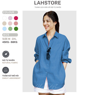 Áo sơ mi nữ form rộng tay dài LAHSTORE vải linen thô premium dáng basic đa dụng (Xanh Coban)