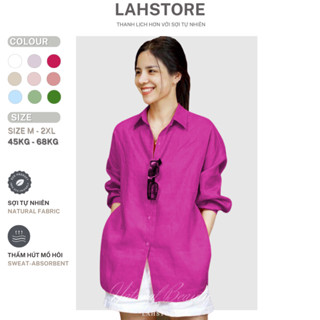 Áo sơ mi nữ linen form rộng tay dài LAHSTORE thiết kế basic đa dụng nhiều màu (Hồng, Tím, Trắng, Xanh, Be, Vàng)