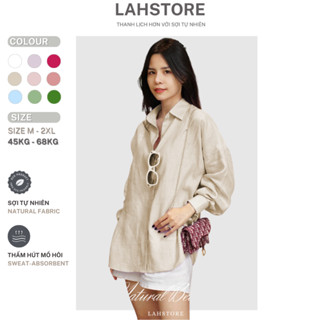 Áo sơ mi nữ form rộng tay dài LAHSTORE vải linen thô premium dáng basic đa dụng (Be Muối Tiêu)