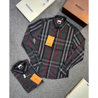 Áo sơ mi nam dài tay chất vải cotton dày dặn phối sọc caro kẻ đỏ BBR cao cấp thời trang trẻ trung sang trọng