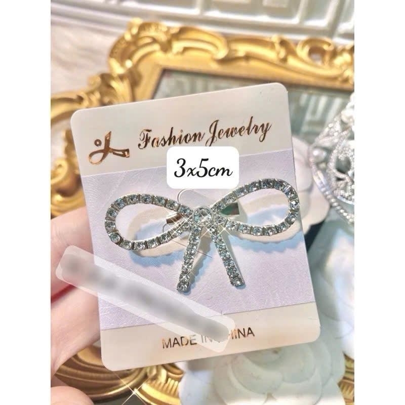 Set 5c ghim cài áo hình nơ đính đá màu bạc, tag cài váy nơ đá size mini