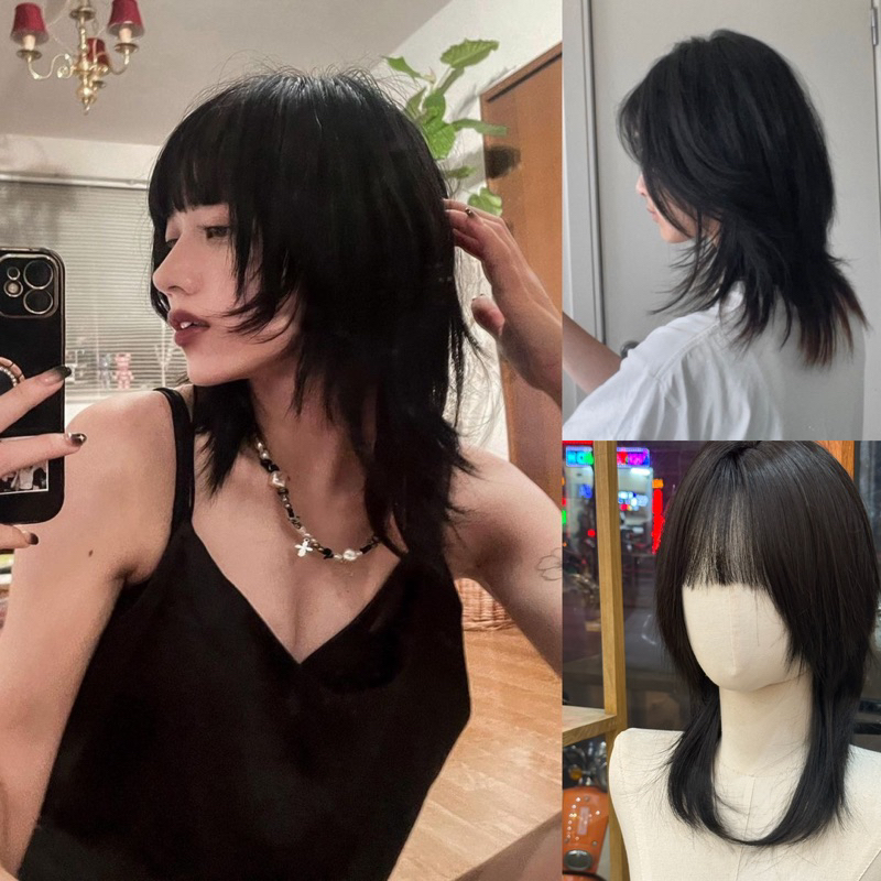 <MOWỚI> DJ-29 tóc giả nguyên đầu cụp mulet ngắn 35cm