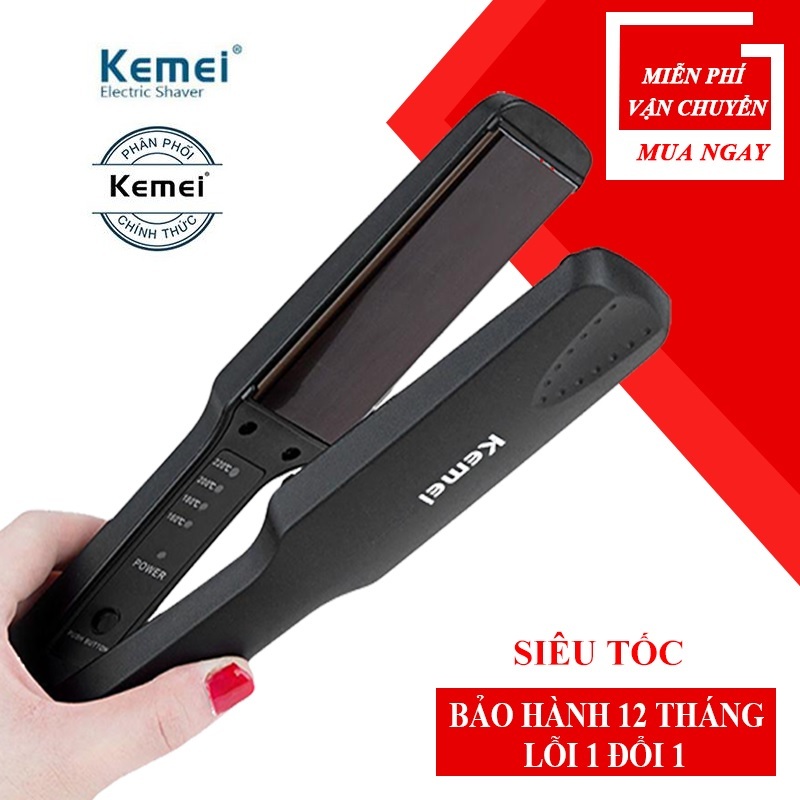 Máy Là Tóc Duỗi Tóc 4 Nấc Nhiệt Bản Pro Size To KEMEI PRO_KM329 - Máy tạo kiểu tóc, Bảo Hành 12 Tháng