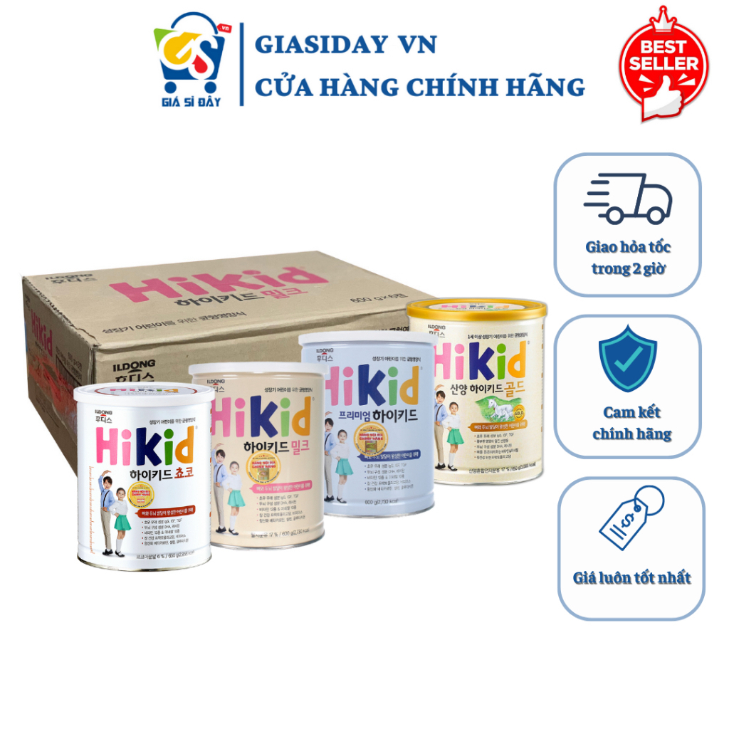 [ HSD 2027 ] [THÙNG] Sữa Hikid Hàn Quốc Dê , Hikid Bò Vani, Socola, Premium - Sữa Bột Công Thức 600g