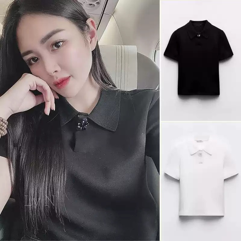 (2 MÀU) ÁO POLO ZARA NỮ XUẤT DƯ TUỒN VẢI DỆT MÀU ĐEN TRẮNG - 5070/150