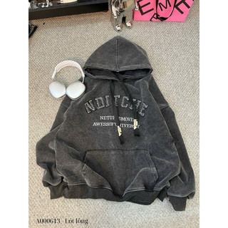 [Nỉ_Nhung] Áo Hoodie loang mốc thêu đáp form to, thiết kế đơn giản basic tỉ mĩ, giặc whas bụi bặm siu chất phối dây xịn