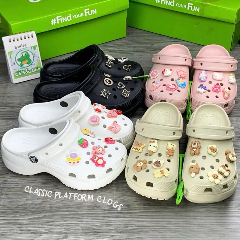 Dép Sục Nữ Crocs Classic Platform Hàng Cao Cấp Đế Cao 5cm Đúc Nguyên Khối Tặng Kèm 14 Sticker Ngẫu N
