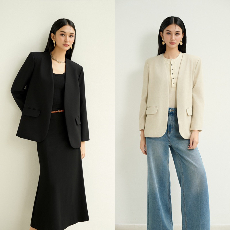 blazer tay dài nữ không ve Autumn blazer