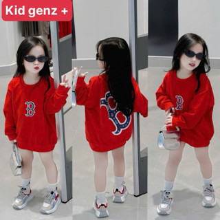 Áo nỉ cổ tròn MLB boston blue cho bé , áo sweater form xuông , kid genz