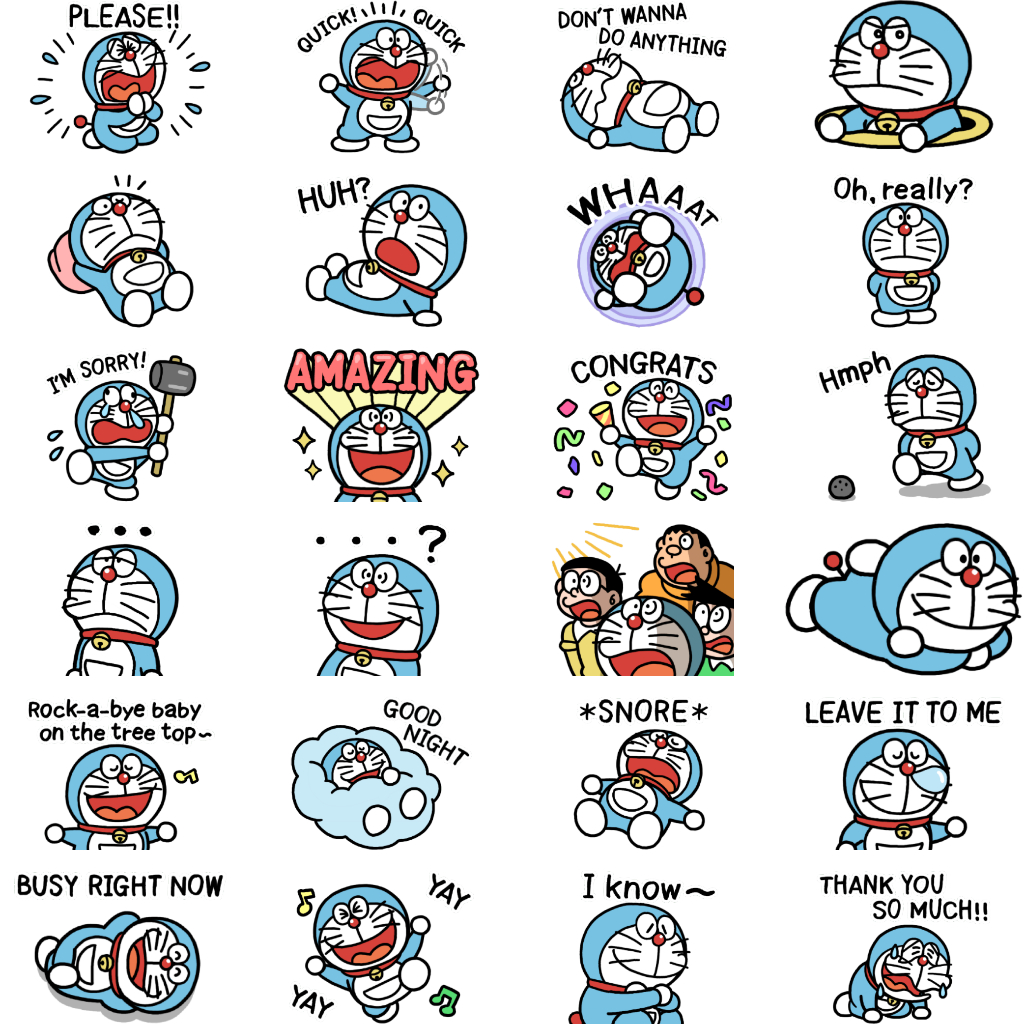 Set 24 Doraemon Relaxing Animated Stickers chống nước TooYoo BK01383