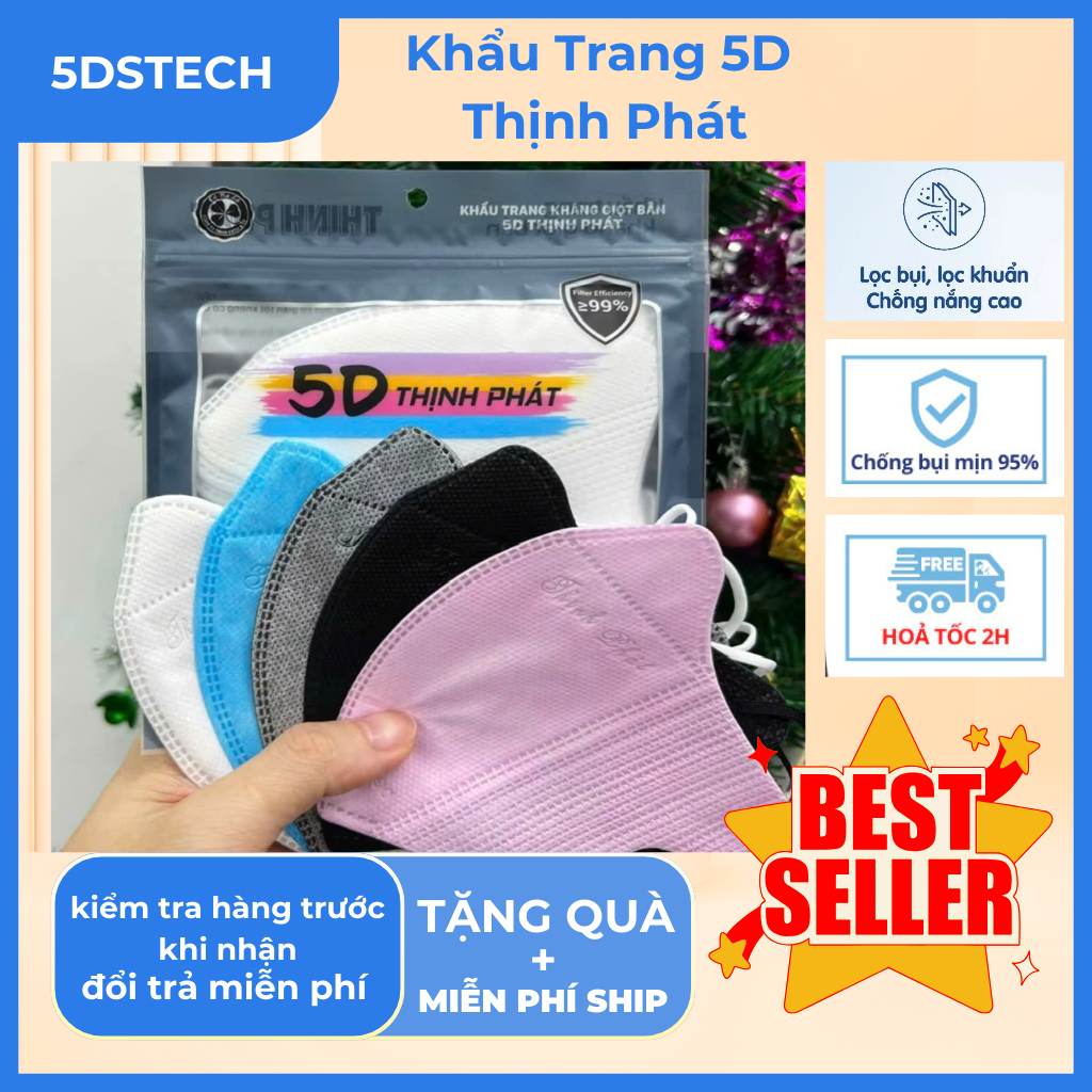1000 chiếc 100 gói khẩu trang 5D THỊNH PHÁT giá bán buôn sỉ ( môi gói 10 chiếc )