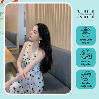 Váy maxi buộc cổ yếm hở lưng họa tiết hoa vintage phong cách Hàn Quốc cao cấp mẫu hàng Quảng Châu Hot 2024