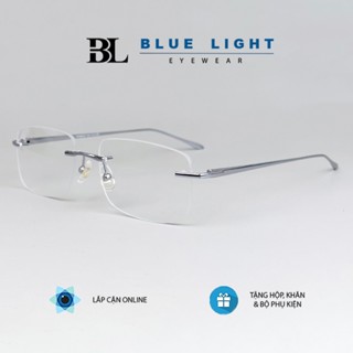 Gọng Kính Cận Giả Cận Nam Nữ Cao Cấp Titanium BLUE LIGHT Mắt Khoan Không Viền Chữ Nhật Bạc Dày Dặn Cứng Nhẹ