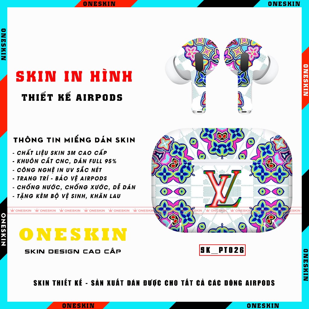 Skin 3M LV In Hình Tai Nghe Airpods 1/2/3/Pro/Pro 2 |SK_TH026| Skin 3M Cao Cấp, Hình Sắc Nét, Dễ Dán
