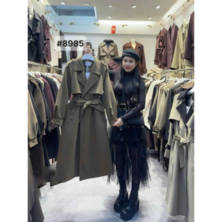  Áo khoác dạ trần bông cúc đồng đai eo dáng dài hàng QCCC 